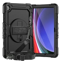 Dteck Case for Samsung Galaxy Tab A9 / A9 Plus 11" 2023 SM-X210/X216/X218, Heavy Duty Rugged Full-Body Protective Case with Screen Protector,360° Swivel Stand, Hand&Shoulder Strap Case,Black