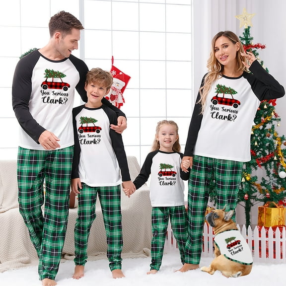 Christmas Vacation Matching Family Pajamas, White And Green Christmas Pajamas, Two-pieces, Size NB-Men 6XL