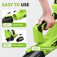 thumbnail image 5 of Leaf Blower Cordless 500CFM/150MPH, Cordless Leaf Blower with 2 x 4.0Ah Batteries & 3 Tubes, 6 Speed Modes, Electric Leaf Blowers Battery Powered for Cleaning , Yard, Garage, Lawn (Green), 5 of 6