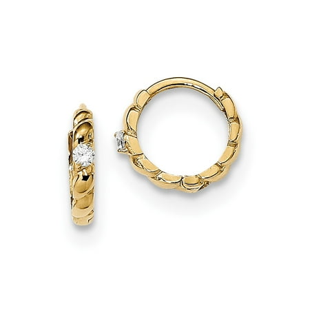 Roy Rose Jewelry 14K Yellow Gold Madi K CZ Fancy Twisted Hinged Hoop Earrings