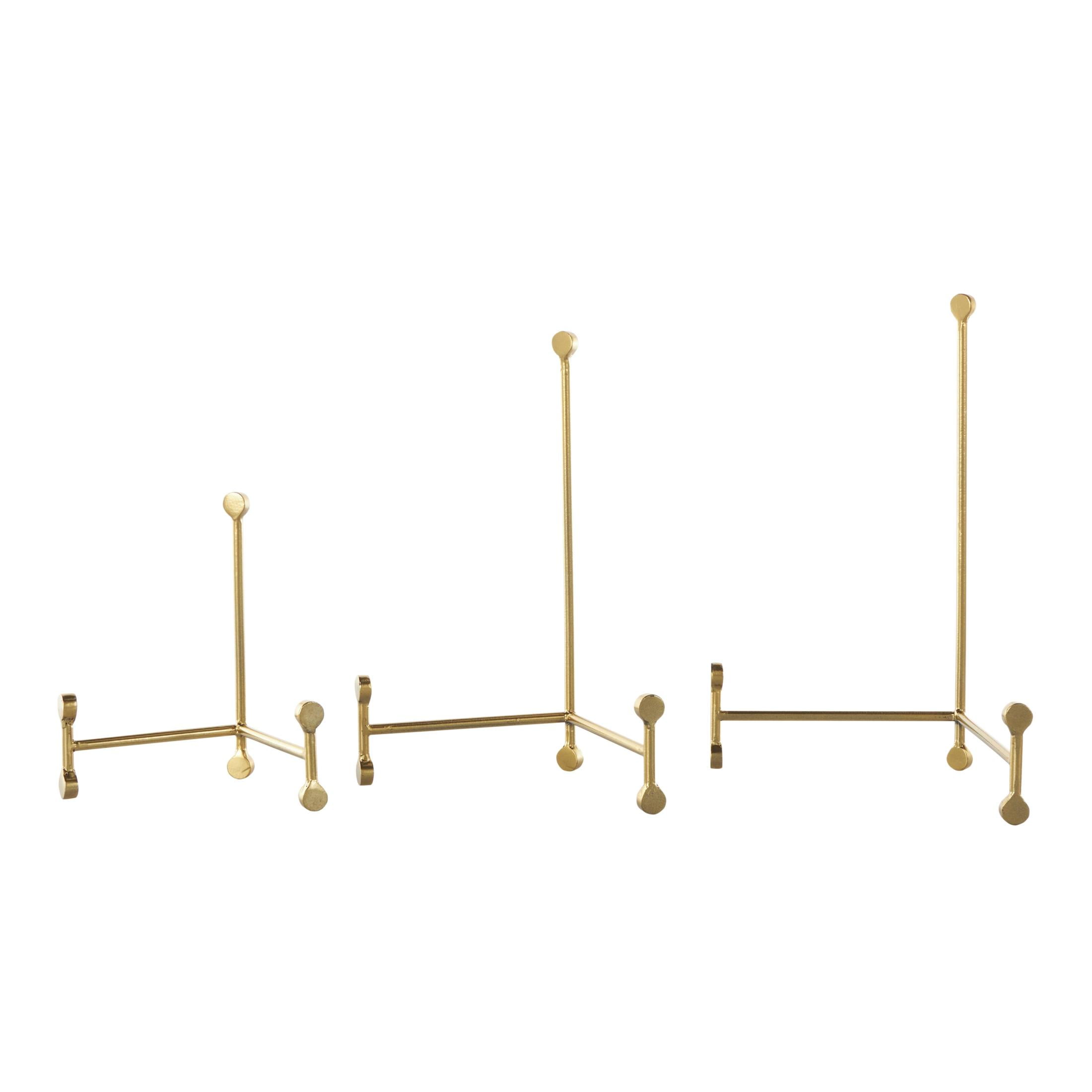 DecMode 12", 11", 7"H Gold Metal Tabletop Fixed Easel with Ball Accents, 3-Pieces