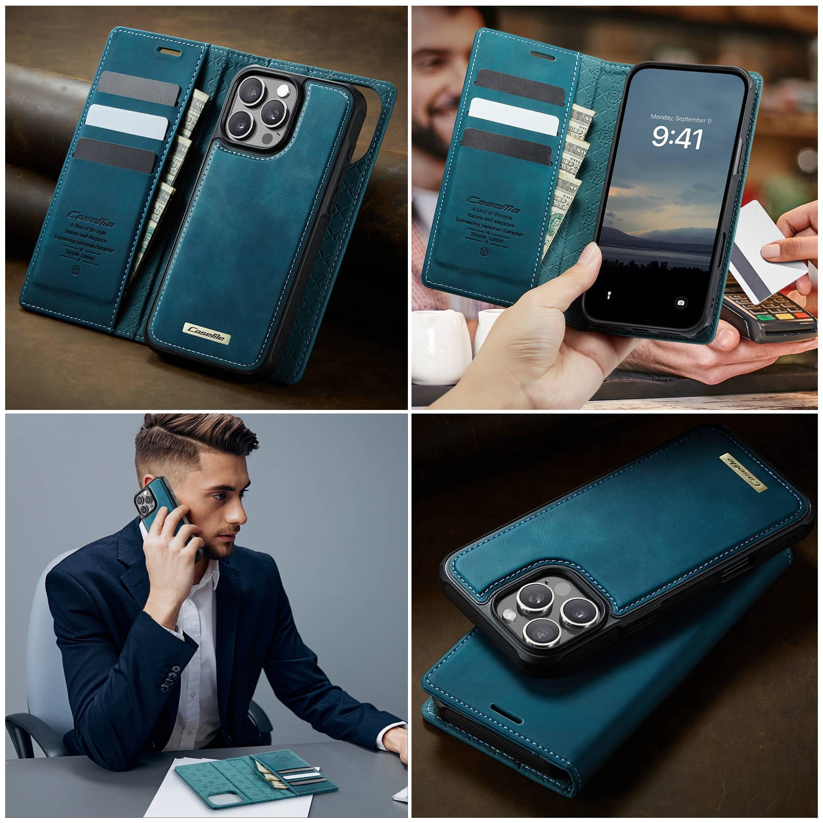 Magnetic 2 in 1 Magsafe Detachable Wallet Case for iPhone 16 Pro Max with Card Holder Women Men, Retro PU Leather【RFID Blocking】Kickstand Shockproof Cover