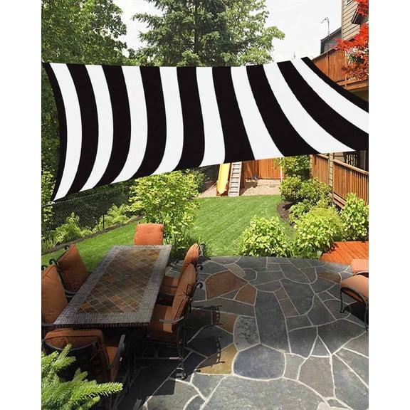 Black Striped Sun Sail Shades Rectangle Canopy,Sunlight Block Heavy Duty Curved Backyard Shade Cover,Modern Farmhouse Black White Stripes Waterproof Sun Shades for Patios Garden Pergola 14'x18'