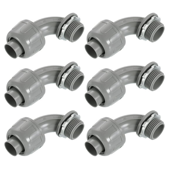 6Pcs Liquid Tight Connectors, 3/4" NPT Plastic 90 Degree Conduit Fitting, Gray