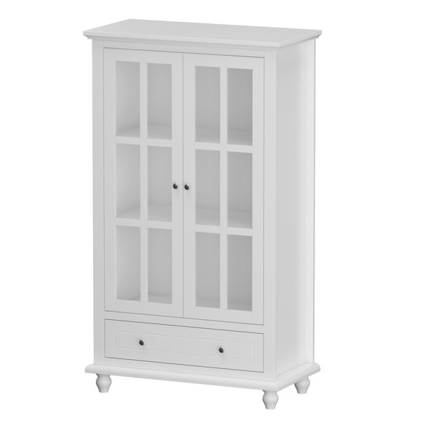 DiDuGo Display Bookcase with 2 Glass Doors, Drawer and Adjustable Shelf for Living Room