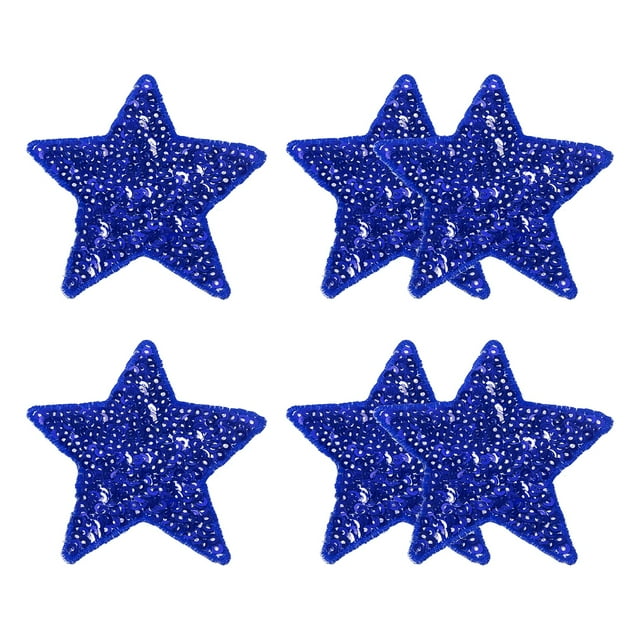 Parches de Lentejuela en Forma de Estrella Uxcell, 2.6"x2.6" Parches de Lentejuelas Bordados, 6 Paquetes Azul Oscuro