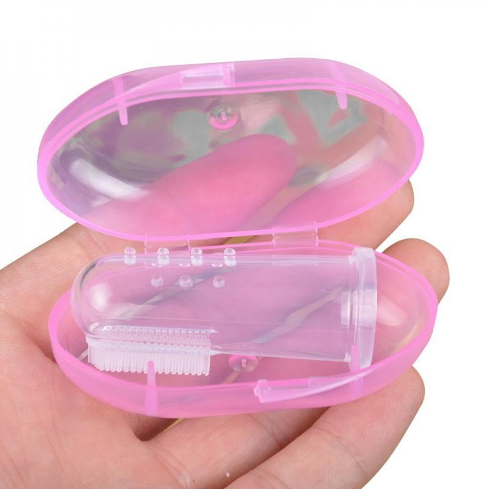 [Big Clear!]Silicone Infant Finger Toothbrush with Case Set, Infant Training Teeth Brush, Toddler First Teething Soft Silicone Toothbrushes Oral Cleaning Massager