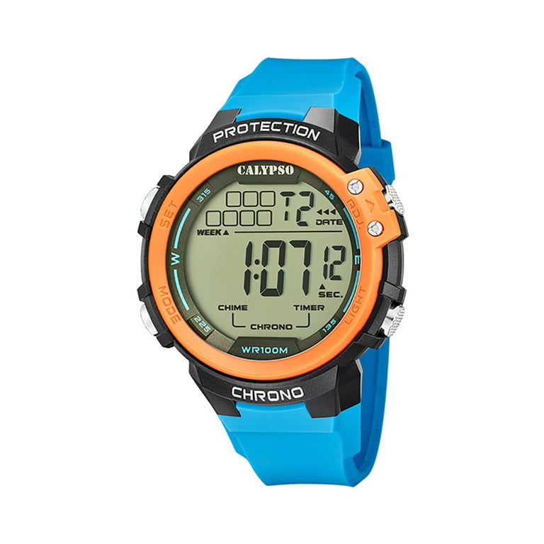 Calypso 56mm Mens Digital Sports Day Timer, Rubber Calendar, Light, Chime Watch, Hourly / Time, Chronograph, Strap, Dual Date