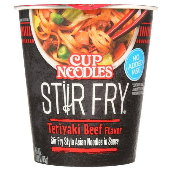 Nissin Foods Cup Noodles Stir Fry Ramen Noodles Teriyaki Beef Flavor 3.0 oz (Pack 8)