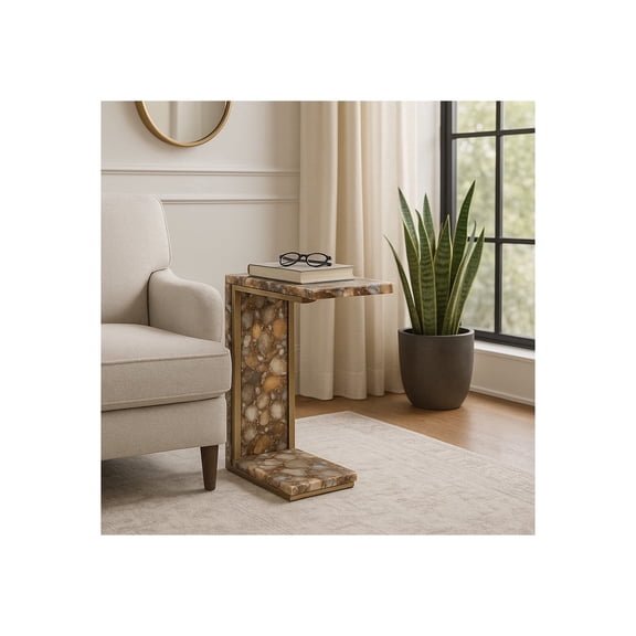 Elegant Agate Side End Table for Home Decor - Stylish C-Accent Table for Bedroom Night Stand, Bedside, or Living Room Decor - Modern Small Drink Table Stand for Small Spaces - 25", Brown & Gold