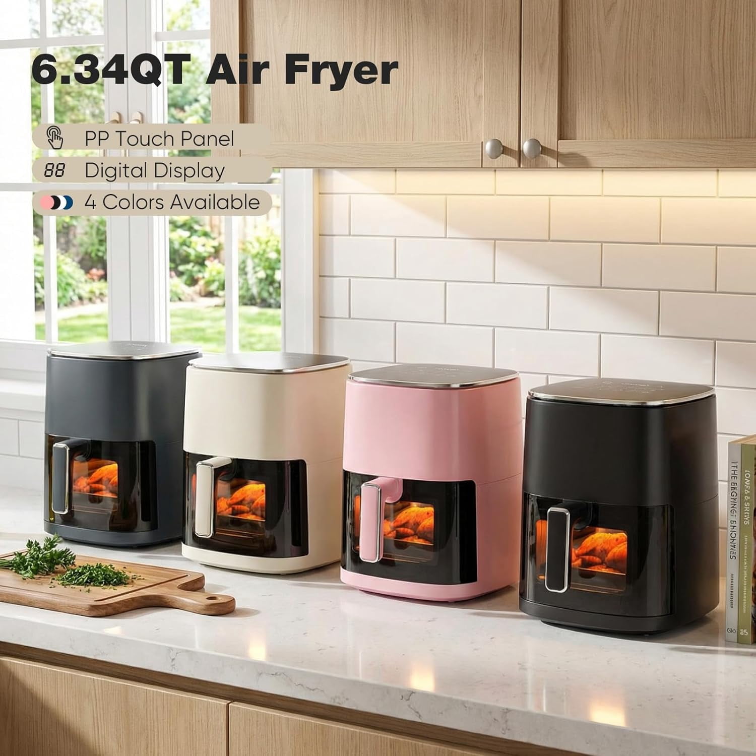 Sybels Air Fryer with Viewing Window, 6-Quart 12-in-1 Multi-Function Appliance for Air Frying, Roasting, Baking & Dehydrating, Black