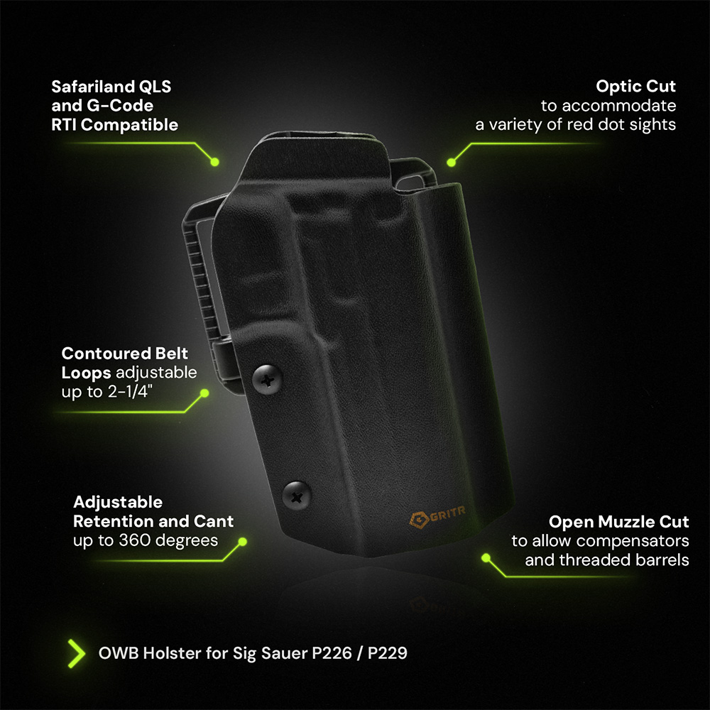 GRITR OWB Kydex Right Hand Pistol Holster Fits Sig Sauer P226