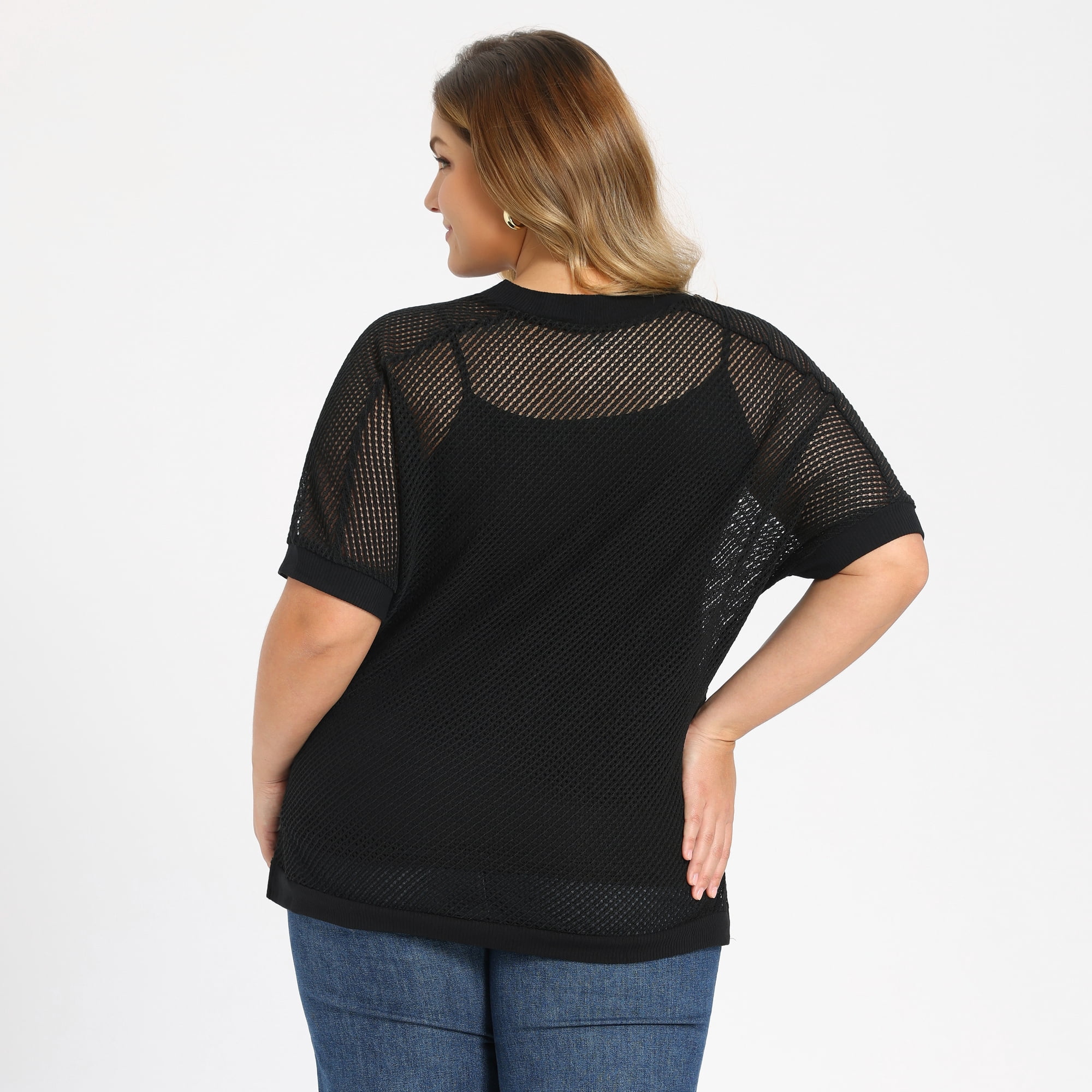 DARING DIVA Women's Plus Half Sleeve Waffle Knit Blouse Casual Top 2X Black