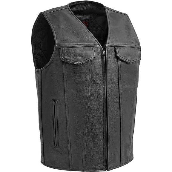 First Mfg Co - Badlands - Men's Motorcycle Biker Riding Black Leather Vest - 2X Large