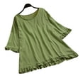 thumbnail image 1 of Timegard Plus Size Tops for Women Cotton Linen Scoop Neck Ruffle Short Sleeve Blouse Casual Loose Tops, 1 of 3