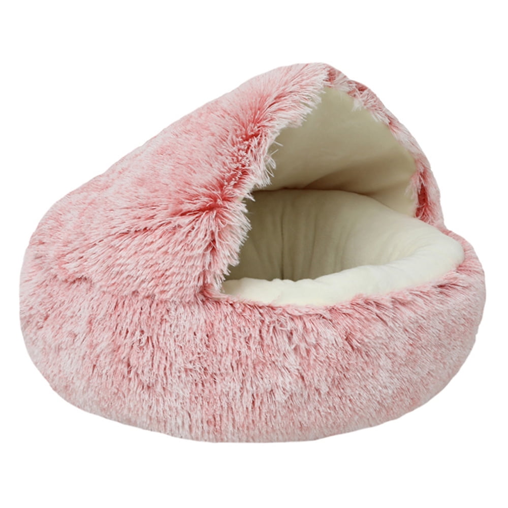 Cat Bed Round Plush Fluffy Hooded Cat Bed Cave, Cozy for Indoor Cats or