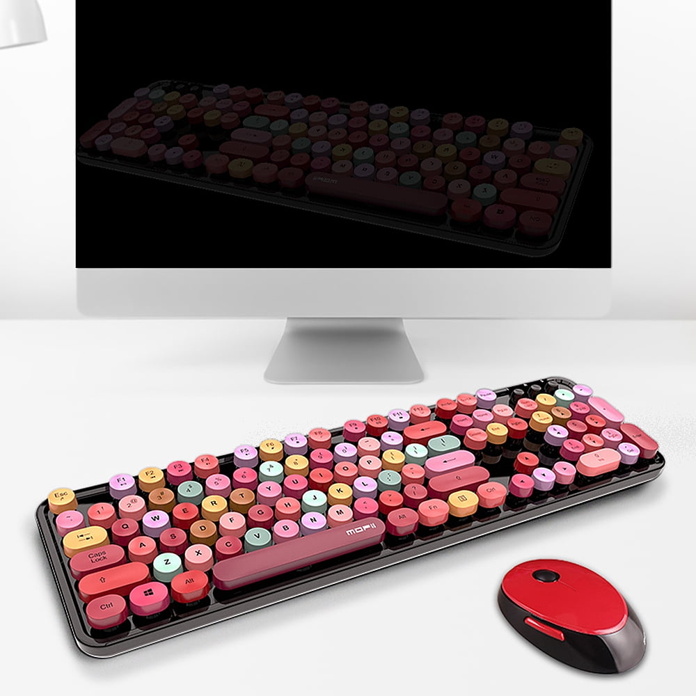 Mofii Sweet Keyboard Mouse Combo Pure Color 2.4G Wireless Keyboard Mouse Set Circular Suspension Key Cap for PC Laptop