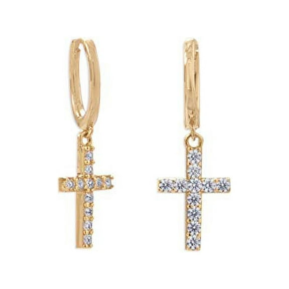 Gold-plated Sterling Silver Huggie Hoop Earrings with Dangle Cross