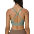 thumbnail image 4 of COMVALUE Women's Square Scoop Neck Sports Bra Thin Strap Padded Low Impact Yoga Bra Wireless Workout Crop Top (Green, XL), 4 of 7