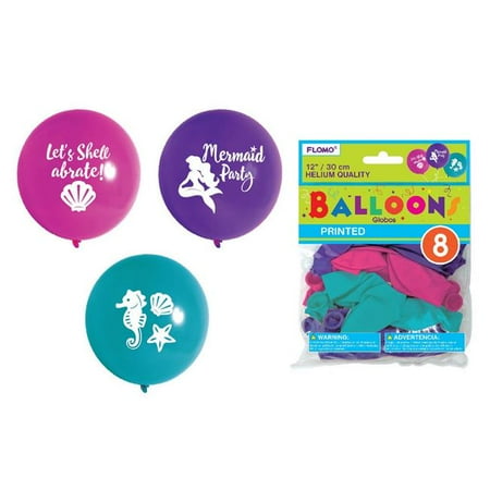 DDI 2340362 12" Helium Quality Mermaid Printed Balloons - 8 Pack - Assorted Colors Case of 36