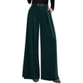 thumbnail image 4 of Womens Spring Wide Leg Trousers Loose Pleated Long Flowy Palazzo Work Pants with Pockets Dark Green XL, 4 of 8