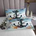 thumbnail image 4 of Nautical Anchor Coverlet King Size Ocean Themed Bedding Set, Starfish Jellyfish Bedspread Set Sea Fish Animal Quilt Set, Aesthetic Colorful Coral Bed Set Room Decoration, 4 of 4