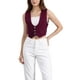 thumbnail image 1 of CHALECO CORTO SIN MANGAS DE DENIM PARA MUJER INSPIRADO EN CHIC, CON BOTONES Y CUELLO REDONDO, TALLA XS, ROJO VINO, 1 of 6