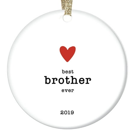 Christmas Ornament Best Brother Ever 2019 Family Son Friend Siblings New Baby Love Collectible Dated Keepsake Gift Simple Heart & Typewriter Style Glossy Ceramic Tree Trimmer 3