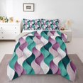 thumbnail image 2 of jejeloiu Teal Pink Wave Striped Full Size Comforter Sets Kids,Modern Geometric Lines Bedding Sets,Reversible,3-Piece, 2 of 8