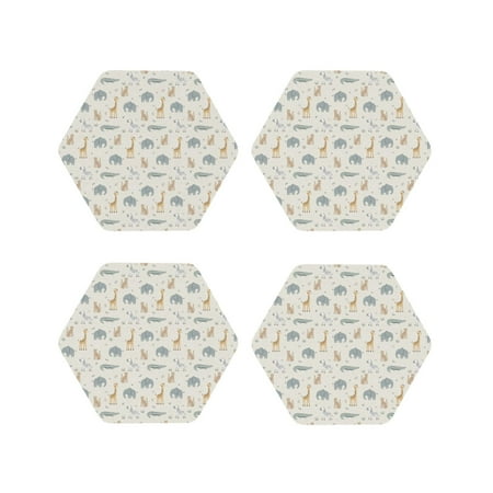 

Honeii African Animals Print Leather Coaster Set of 4 Ideal for Safeguarding Your Furniture from Drinks Spills and Effortless Cleanup-Hexagon