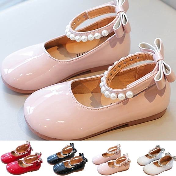 Toddler Girls Dress Shoes Flower Girl Satin Mary Jane Ballet Flats Pearls Strap Bowknot Wedding Communion Princess Shoes White 1.5M(35)