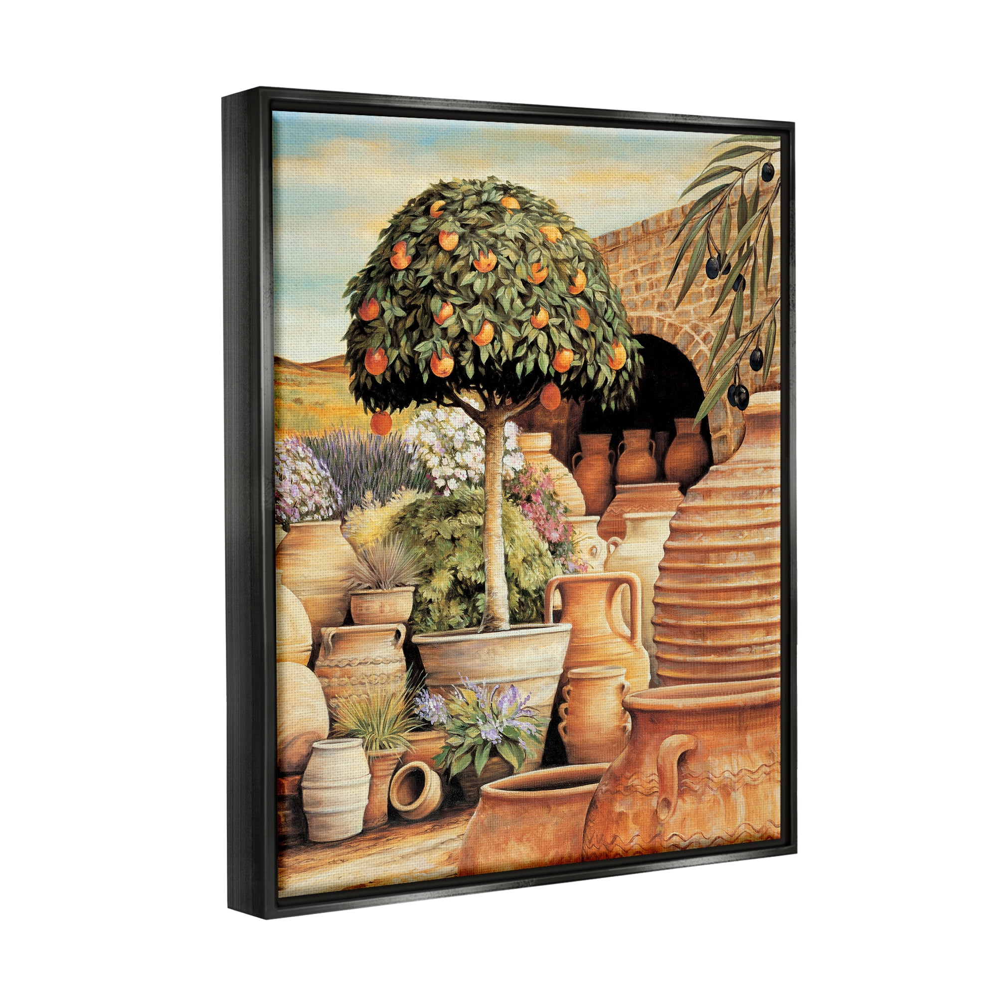 Stupell Industries Orange Tree & Pottery Scene Nature Painting Black Floater Framed Art Print Wall Art, 25 x 31