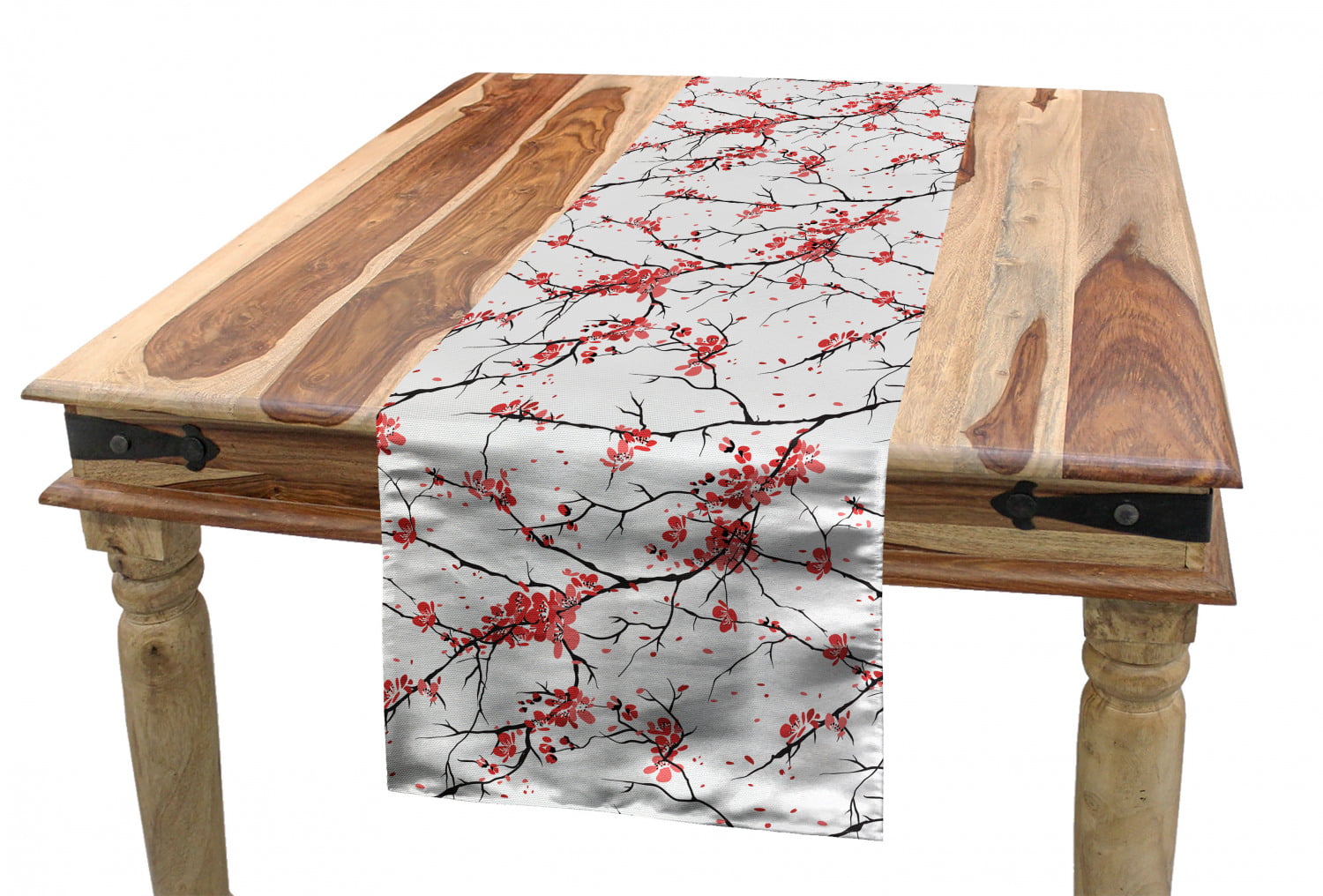 Dining Room Kitchen Rectangular Runner Ambesonne Nature Table Runner 16 X 90 Coral Black Illustration of Sakura Branches Windy April Weather in Japanese Painting Style Art