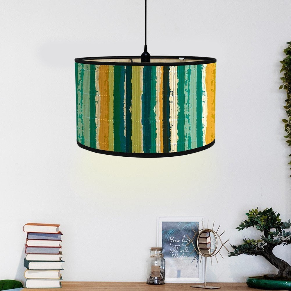 Drum Lamp Shade E27 Vintage Lampshade Stripe Pattern Chandelier Lamp Cover Replaceable Light Accessories for Pendant Floor Table Lamp Home Decor
