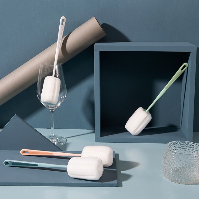 Cepillo para tazas Cepillo para artefactos de tazas Cepillo para limpiar tazas Cepillo para botellas de leche de mango largo Sin ángulo muerto Elimina manchas de té Esponja Cepillo pequeño