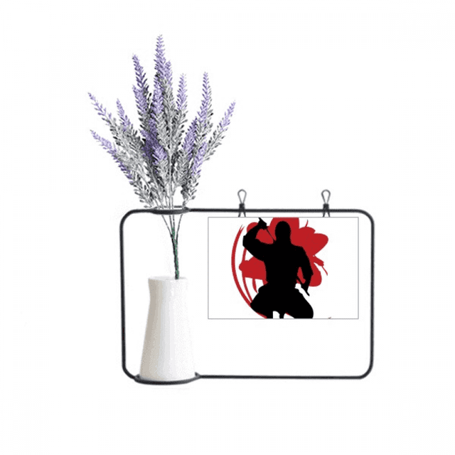 Japón samurai Sakura silueta ilustración Tarjeta de jarrón de lavanda artificial