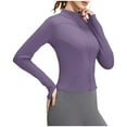 thumbnail image 2 of Cropped Workout Jackets for Women Fleece Lined Long Sleeve Zipper High Stretch Coat Purple M, 2 of 4