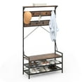 thumbnail image 1 of Costway Coat Rack 4-In-1 Hall Tree with 11 Hanging Hooks, Shoe Bench, 2-Tier Shoe Rack, Brown, 1 of 10