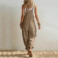 thumbnail image 5 of Linen Overalls Jumpsuits Womens Loose Casual Sleeveless Wide Leg Romper Button Strap Solid Color Summer Jumpers Khaki, S, 5 of 7