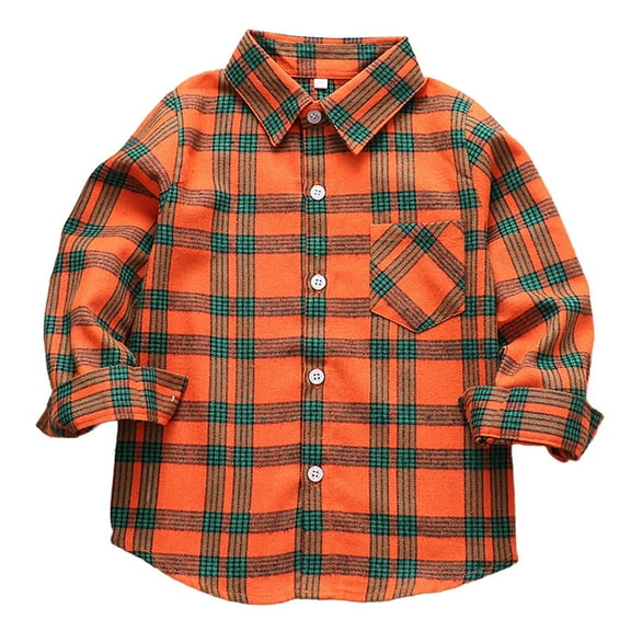 Otqutp 1-11Years Toddler Boy Plaid Shirts Jacket Long Sleeve Lapel Button Down Clothes Regular Fit Casual Pocket Outwear for Spring Fall(Blue-1,4-5 Years)