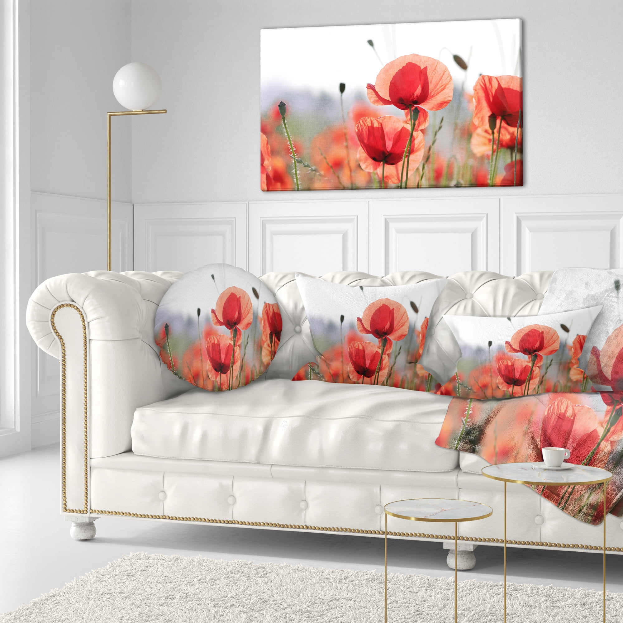 Designart Soft Poppy Flowers Petals View - Floral Throw Pillow - 12x20