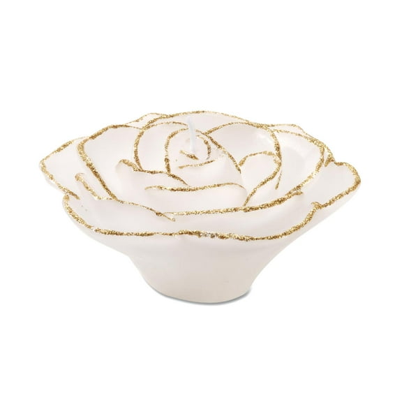 Rose Shaped White & Gold Floating Candle: 3.75 inches
