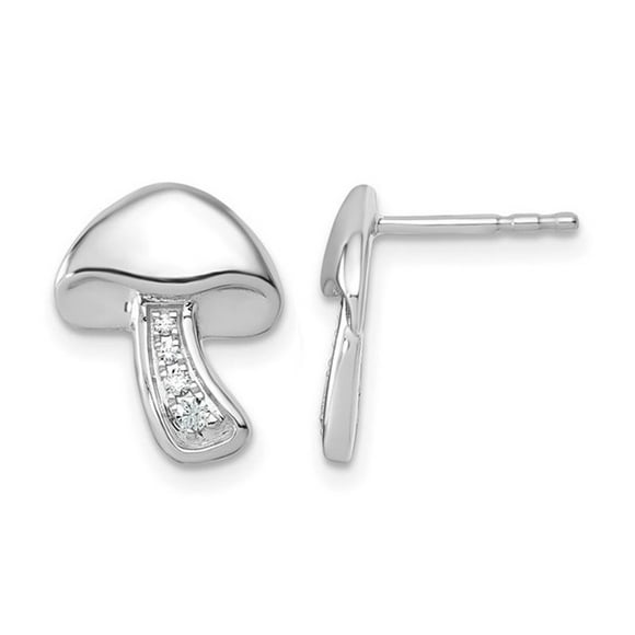 Sterling Silver Mushroom Charm Post Earrings with Accent Diamonds