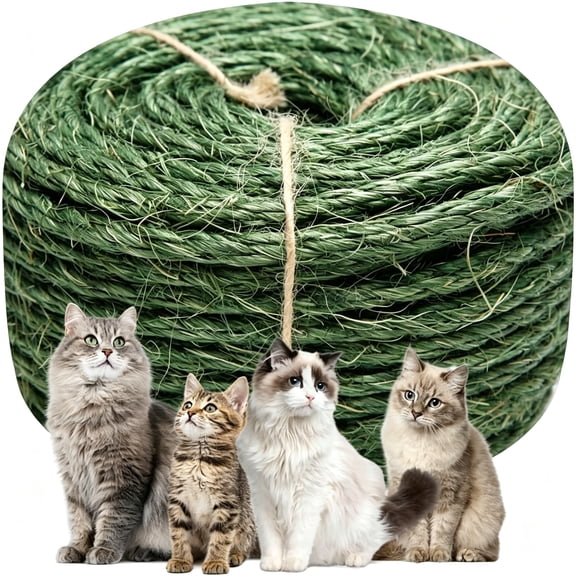 MISSMILE Green Sisal Rope 1/4In by 65-Feet for Cat Scratching Post Tree Tower Replacement Repair and Replace,Diy Hemp Twine Rope for Kittens Shelves Scratch Mat Window Bed Perch Climbing,6Mm by 20M