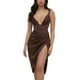 thumbnail image 1 of Txlixc Ladies Temperament Fishbone Slip Dress, Color sólido Escote en V Sin Mangas Sin Espalda Lado Dividido Delgado Fruncido Falda Media Ropa de Noche Txlixc Estilo de ocio, 1 of 9
