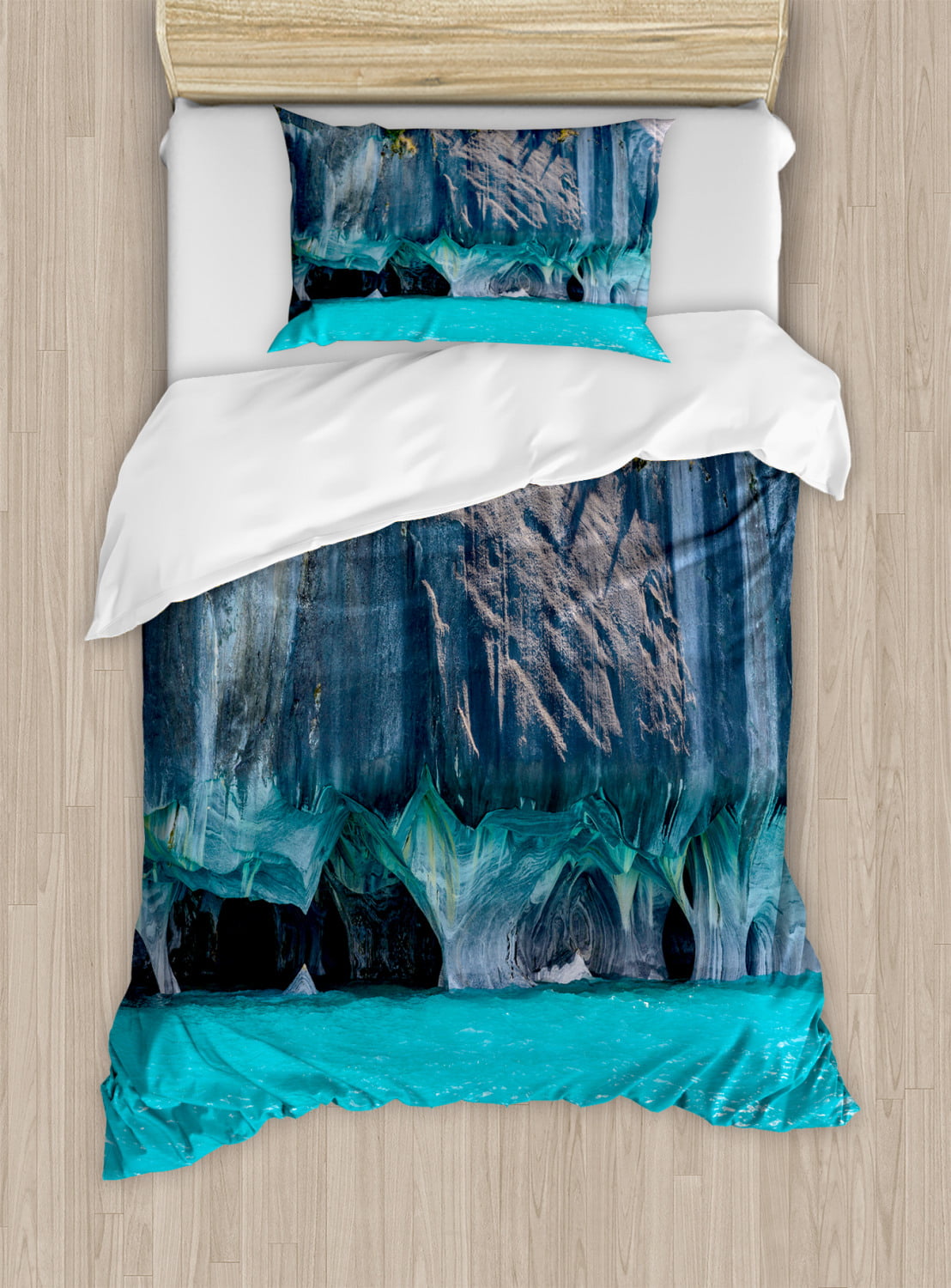 Turquoise Duvet Cover Set Twin Size, Marble Caves of Lake General Carrera  Chile South American Natural, Decorative 2 Piece Bedding Set with 1 Pillow  Sham, Turquoise Purplegrey Green, by Ambesonne 
