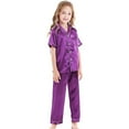 thumbnail image 7 of LIIPEE Girls Pajamas Outfits Summer Comfort Solid Color Turndown Collar Button Down Short Sleeve Tops Shorts Pants 3 Pieces Pajamas Sets Kids Breathable Sleepwear Outfit,Purple,12-13 Years, 7 of 7