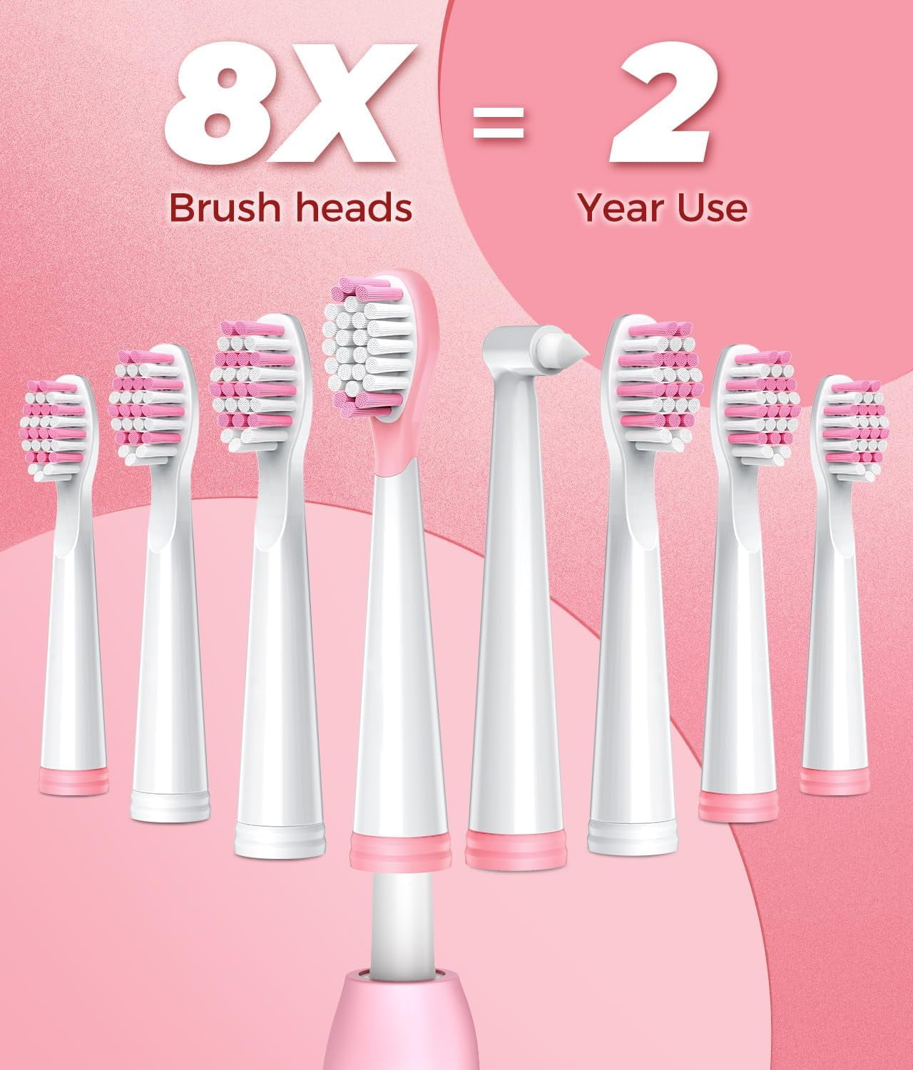 Homitt Electric Toothbrush with 8 Brush Heads, Pink photo 7