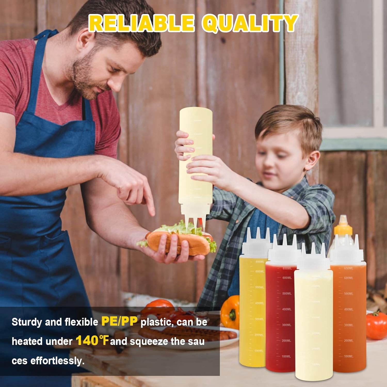 4Pack 23oz Plastic Squeeze Condiment Bottles 3 Holes Sauce Squeeze Bottle Squirt Bottles for for Syrup Ketchup Dressing Oil Honey