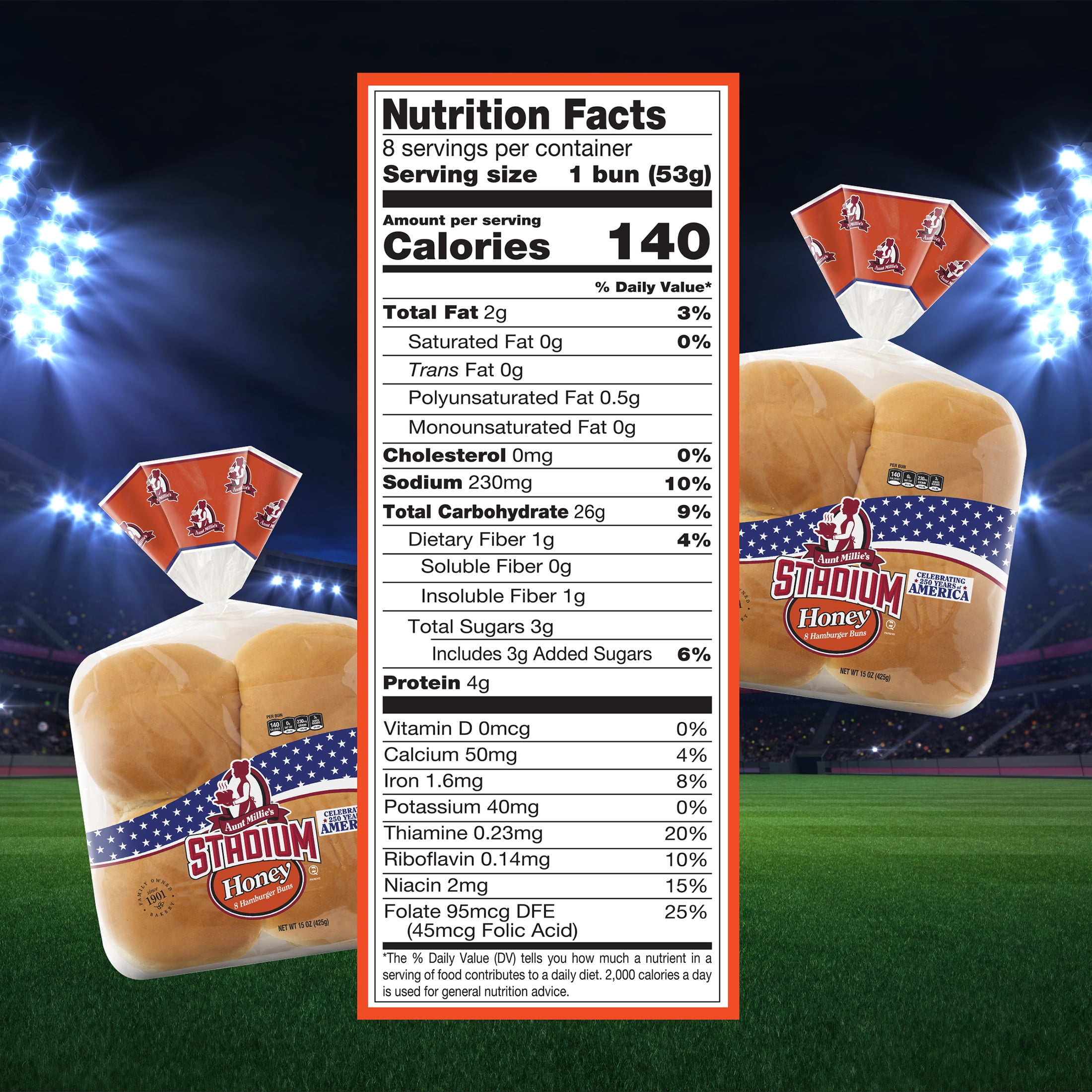 Aunt Millie's Stadium Honey Hamburger Buns, 8 Count, 15 oz